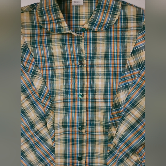 Vintage 70s Plaid Blouse Pleated Button-Down Puffed Sleeves Women's Size 4 NEW - Picture 9 of 16